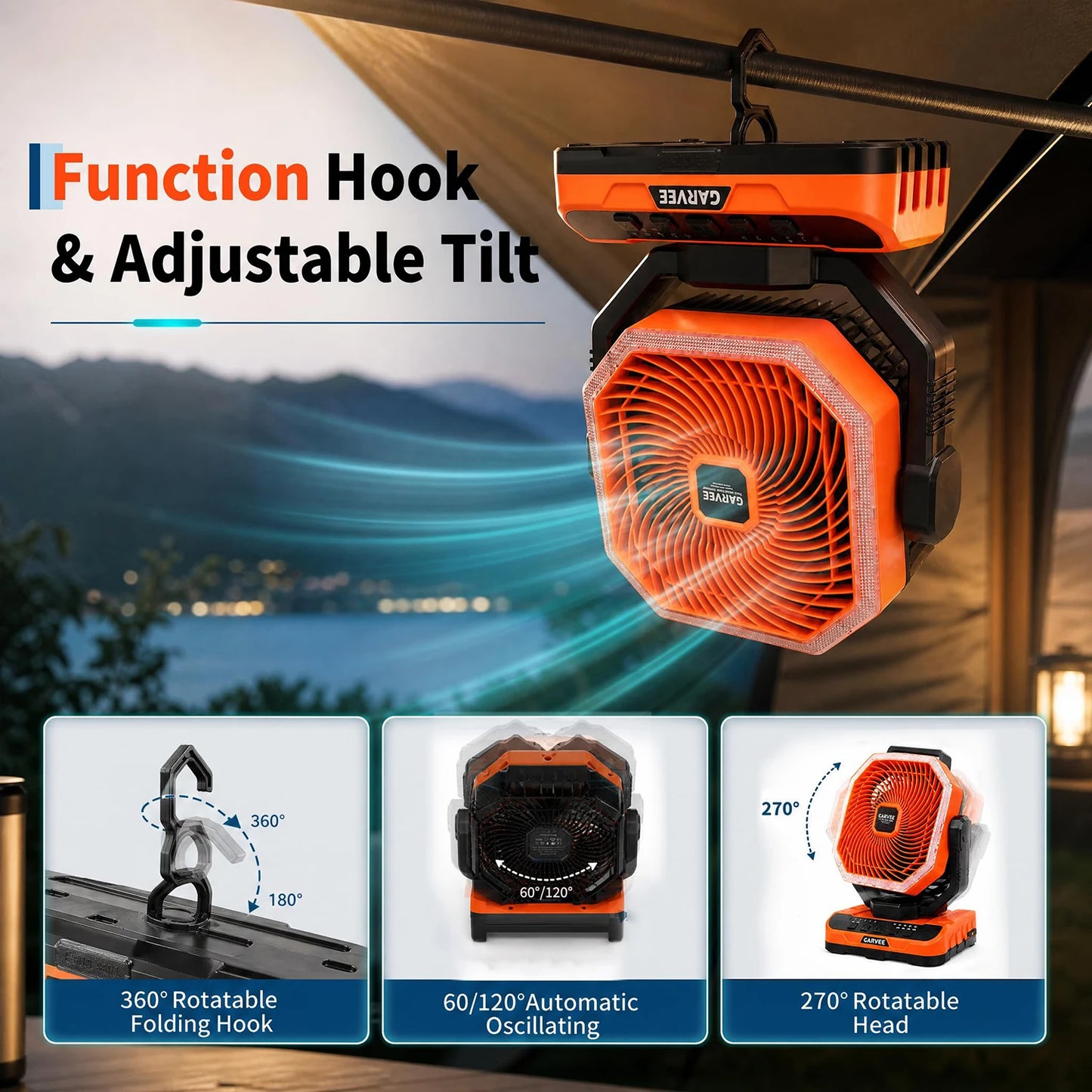HiMISS Portable Camping Fan 40000mAh Rechargeable Remote Timer 5 Speeds