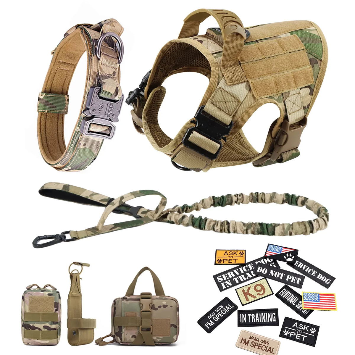 Tactical Nylon Dog Harness Vest With Padded Collar And Leash