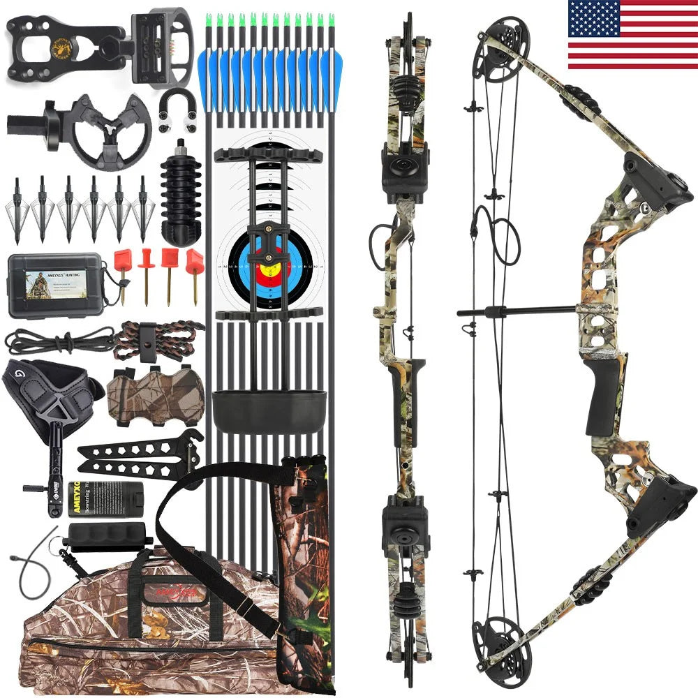 Adjustable Compound Bow Set With 500 Carbon Arrows 20-70lb 320FPS