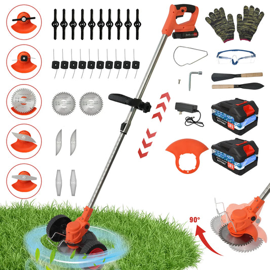 21V Electric Lawn Mower Cordless Grass Trimmer Garden Strimmers 3-in-1 Fodable 2x2.0Ah Batteries Power Tool for Lawn Garden Yard