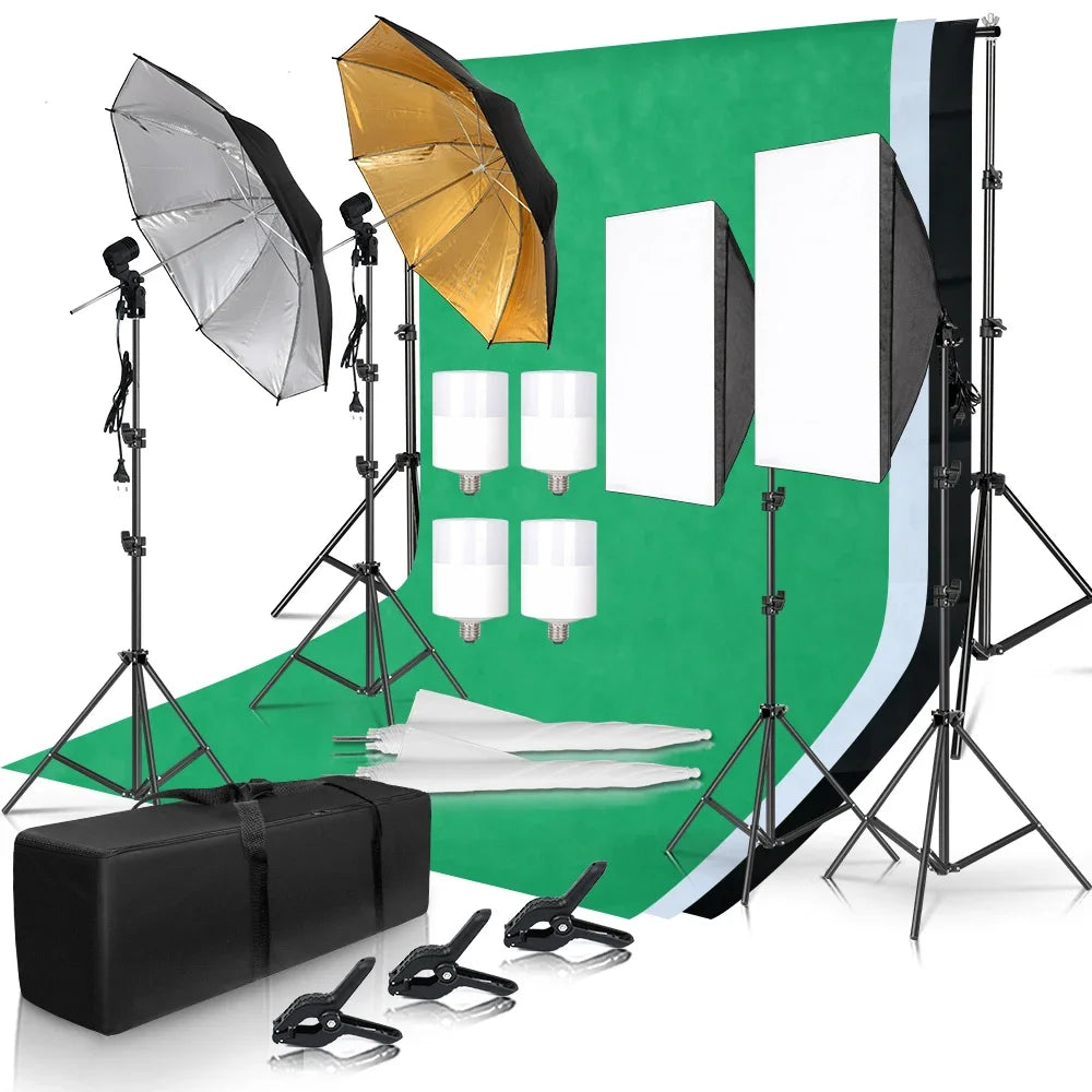SH Studio Softbox Lighting Kit With Backdrop Stand Reflector