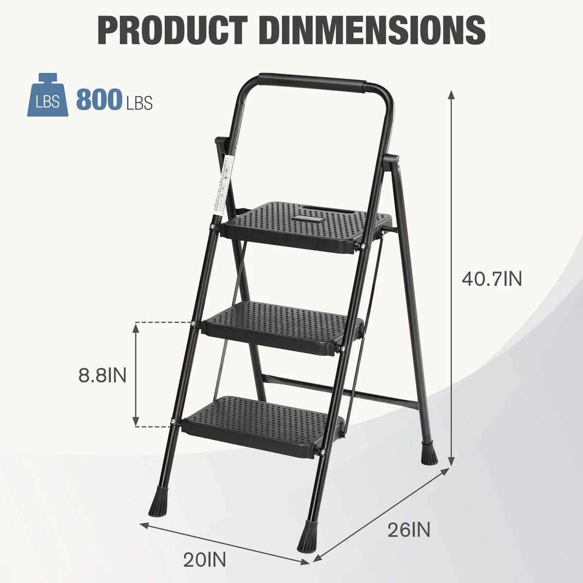 JHK Folding Steel Step Ladder Stool With Comfort Grip Handle
