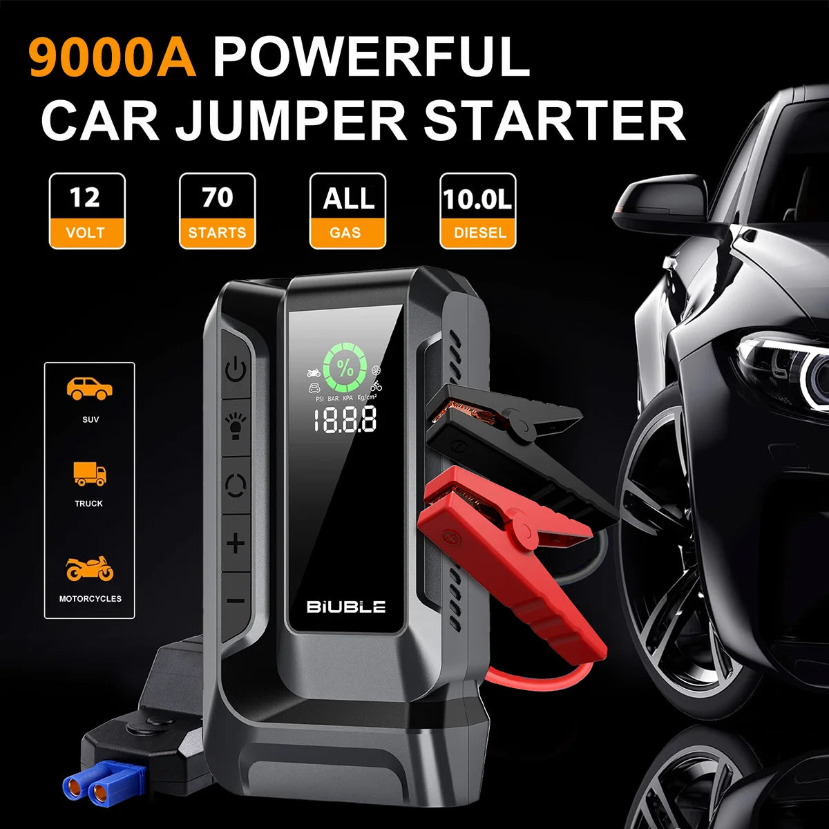 BIUBLE Jump Starter With Air Compressor 9000A 150 PSI Gas Diesel