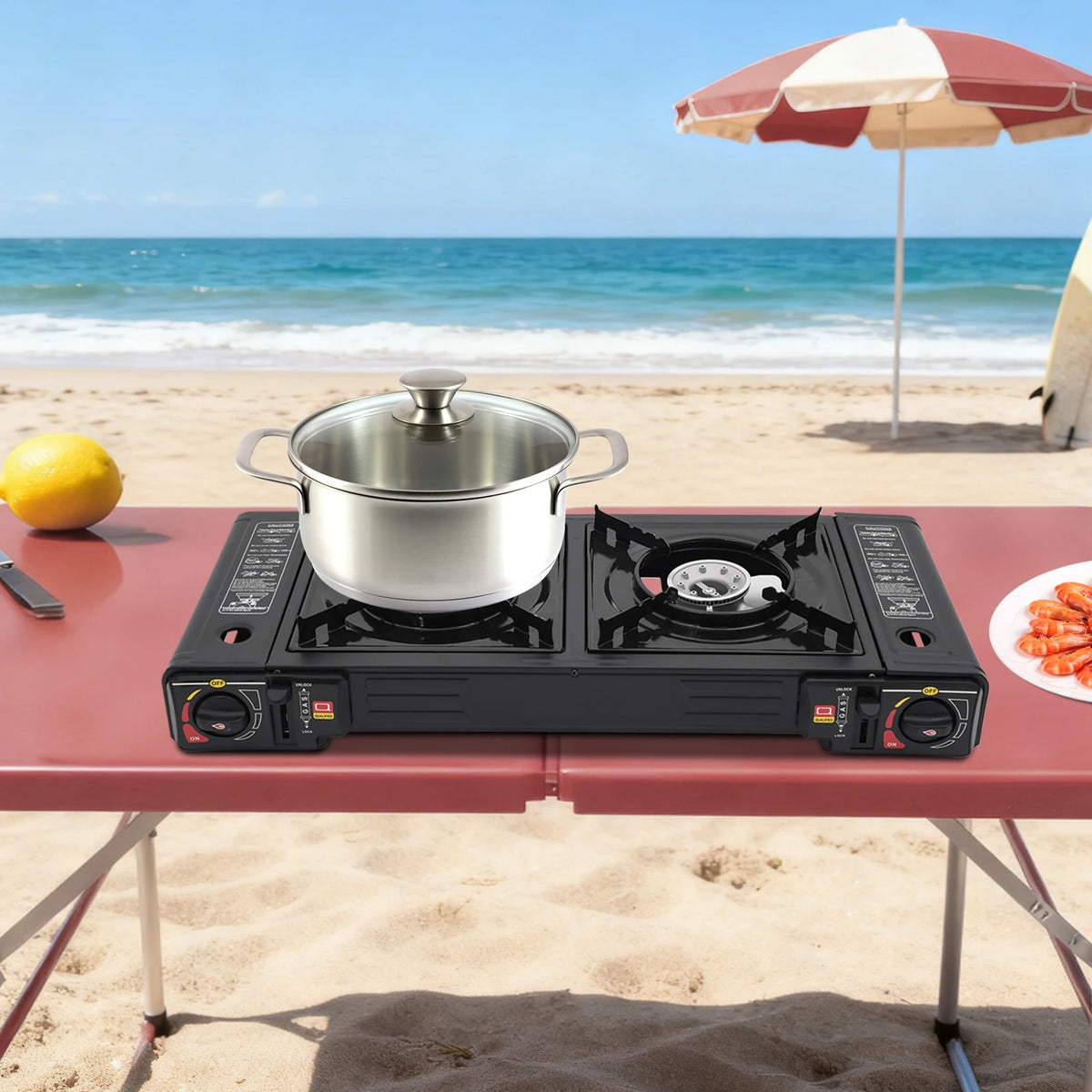 Portable Two Burner Gas Stove With Piezo Ignition And Case