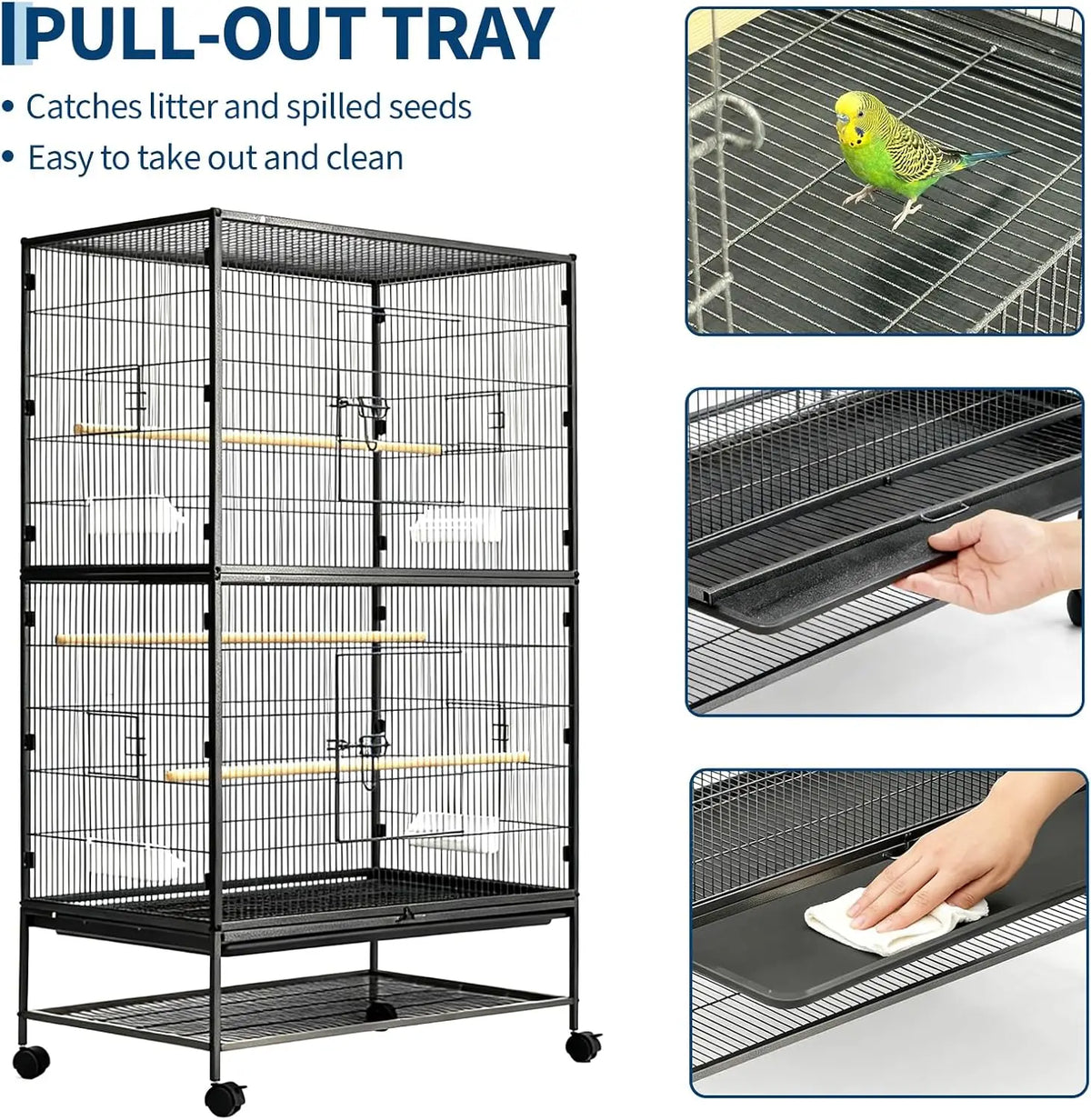 HiMiss Large Bird Cage With Rolling Stands And Feeding Bowls
