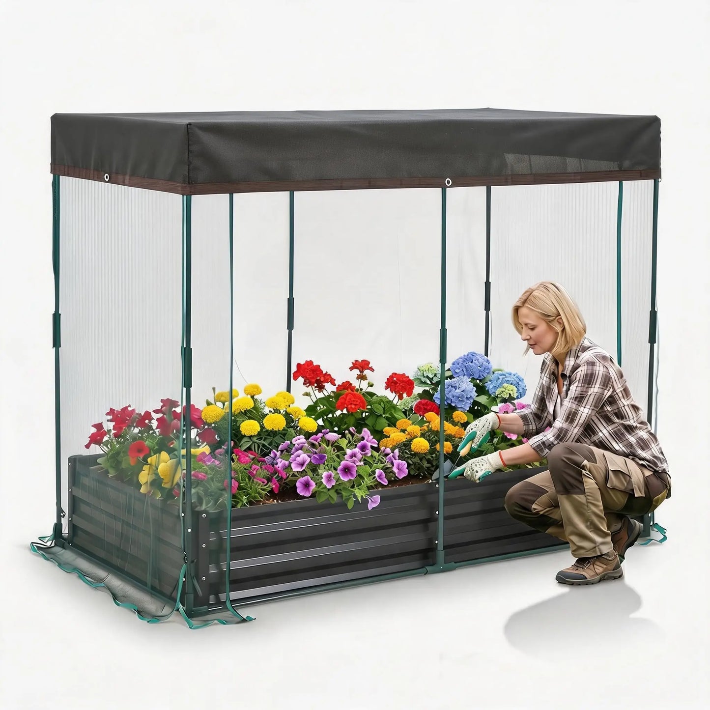 Galvanized Raised Garden Bed With Self Watering Mesh Cover