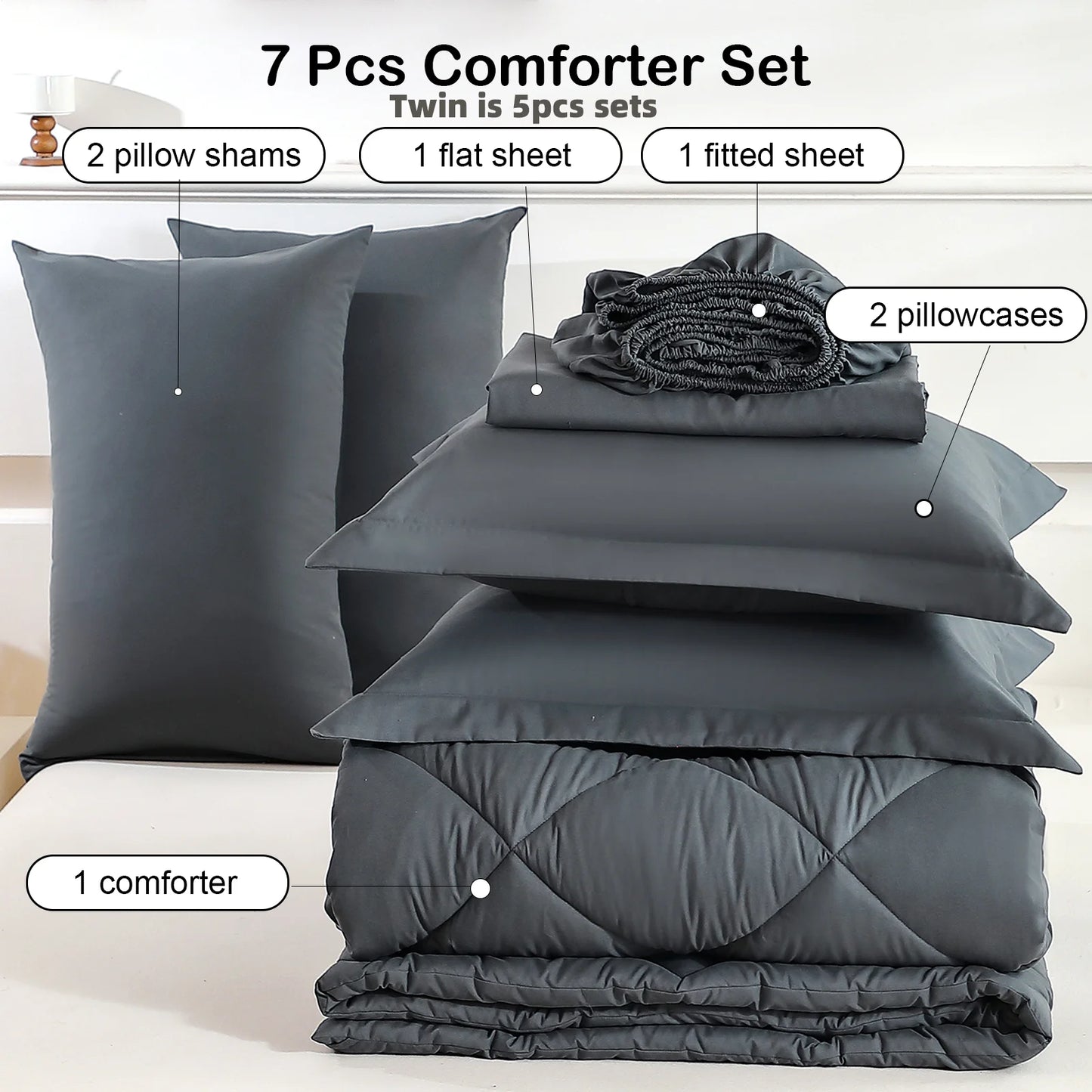 EasYum 7 Piece Bedding Set Quilted Polyester With Pillowcases