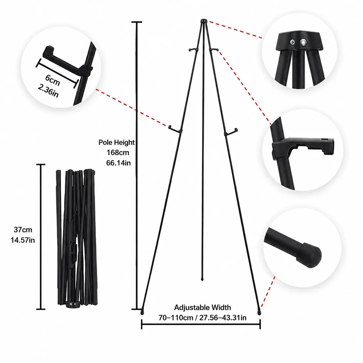 Adjustable Folding Metal Tripod Easel Stand for Art and Signs