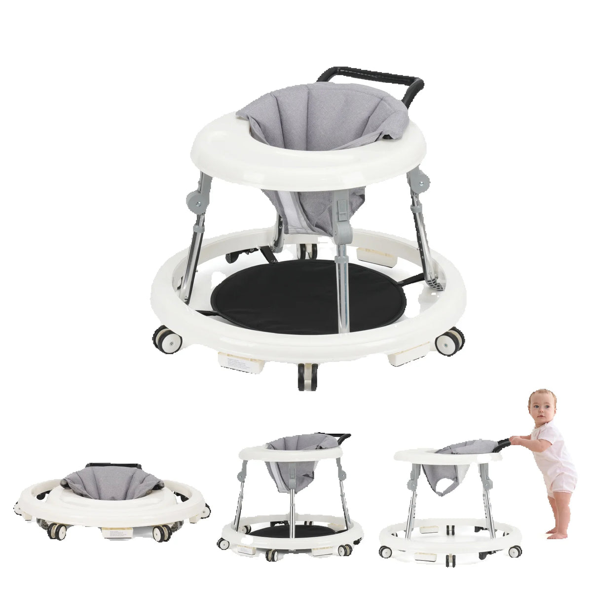 Foldable Baby Walker With Adjustable Height And Activity Tray