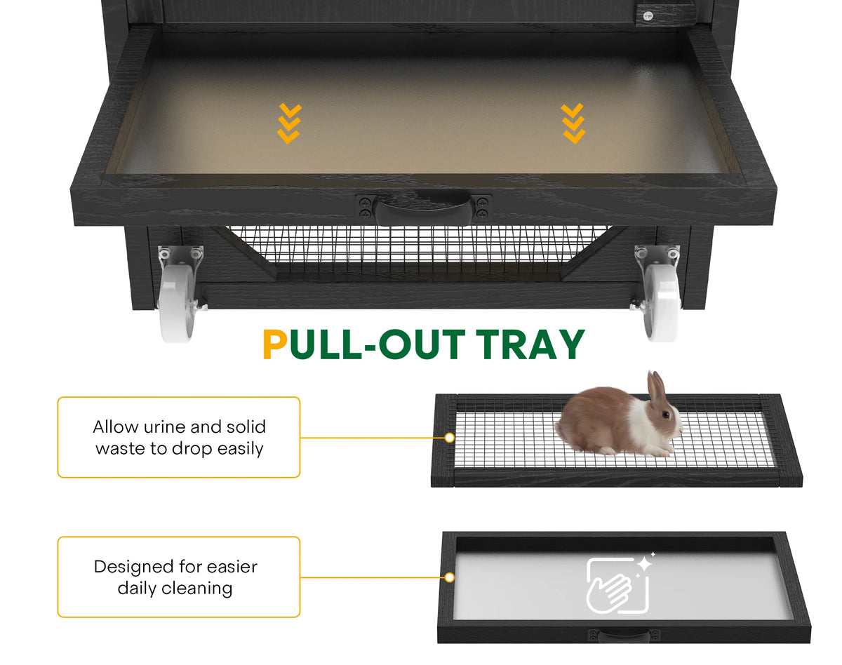 Outdoor Wooden Rabbit Hutch With Wheels And Waterproof Roof