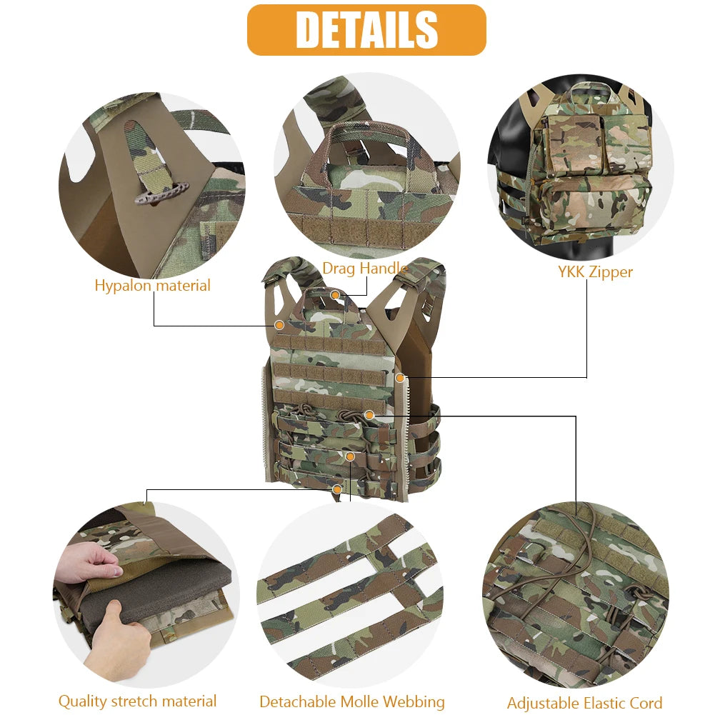 KRYDEX 500D Nylon Tactical Plate Carrier Vest With MOLLE Front Flap