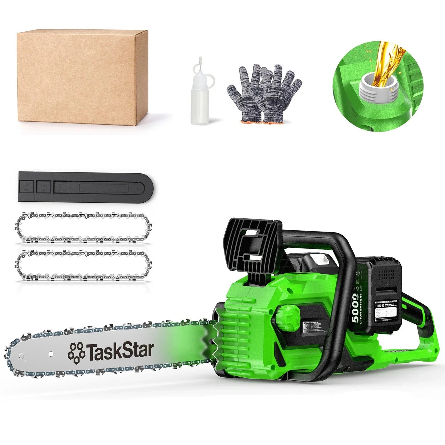 TaskStar 40V 16" Cordless Chainsaw With Auto-Oiler&Tool-Less Chain Tension 2x5.0Ah Batteries Powered Electric Saws For Logging