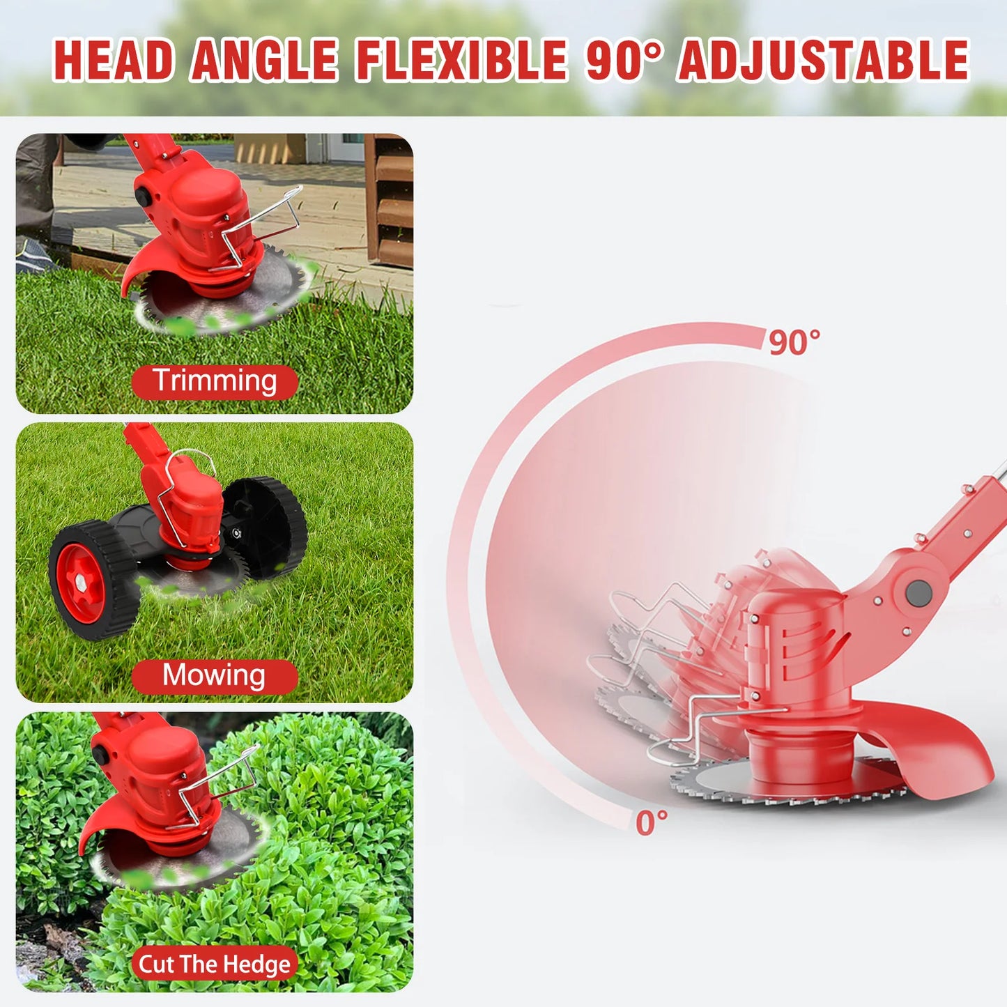 3-in-1 Cordless Grass Trimmer Electric Lawn Mower Edger Weed Wacker 21V with Wheels Battery 3 Cutting Blade Lawn Garden Tool