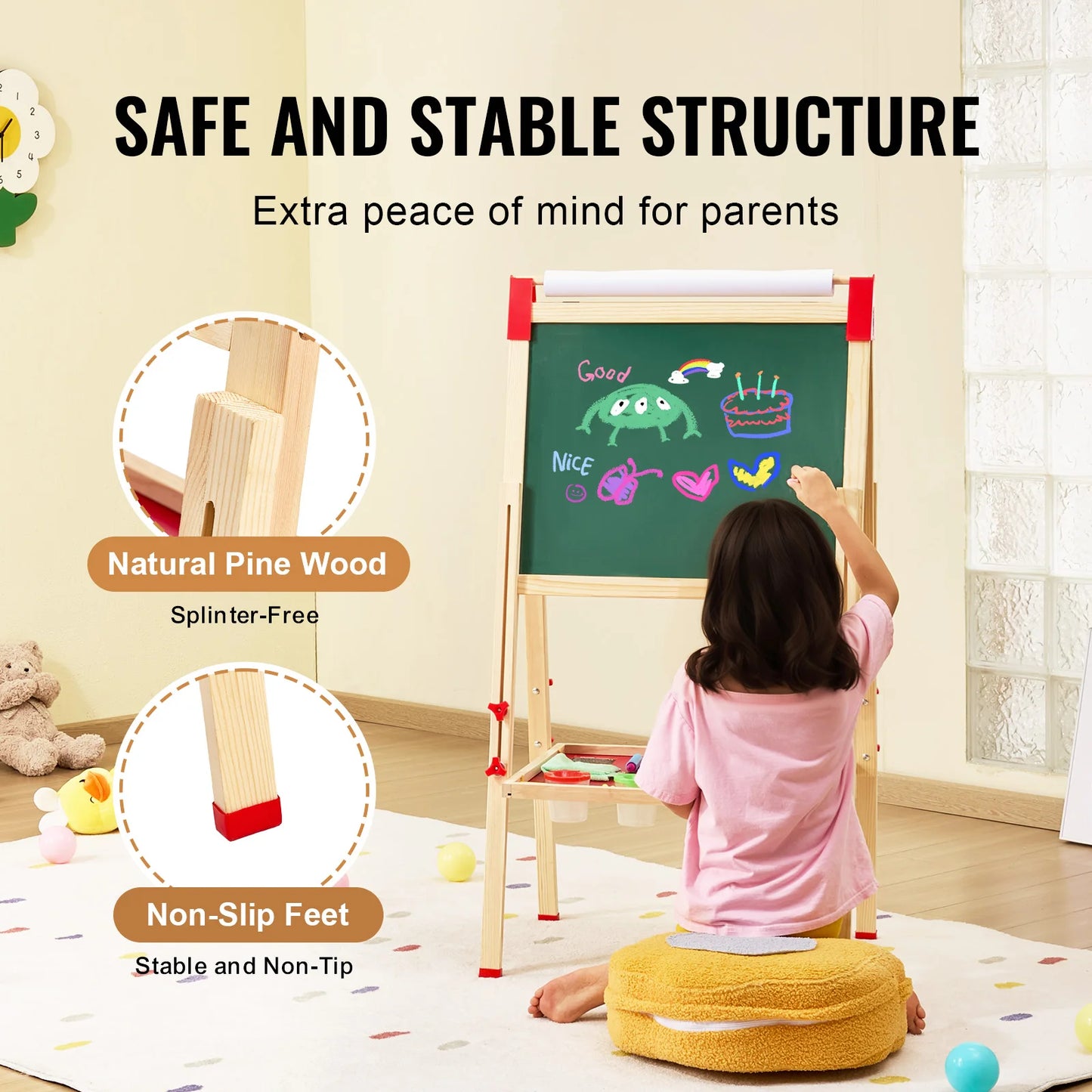SucceBuy Magnetic Drawing Board For Kids Wooden Double Sided Whiteboard Easel