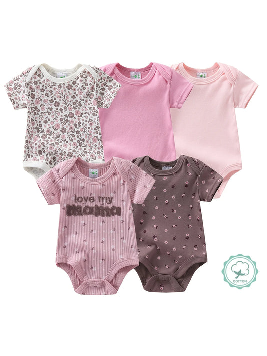Cotton Floral Print Short Sleeve Jumpsuit For Baby Girls