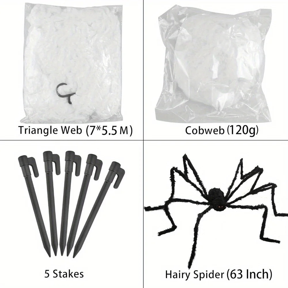 Halloween Giant Spider Decoration With Nylon Spider Web Set