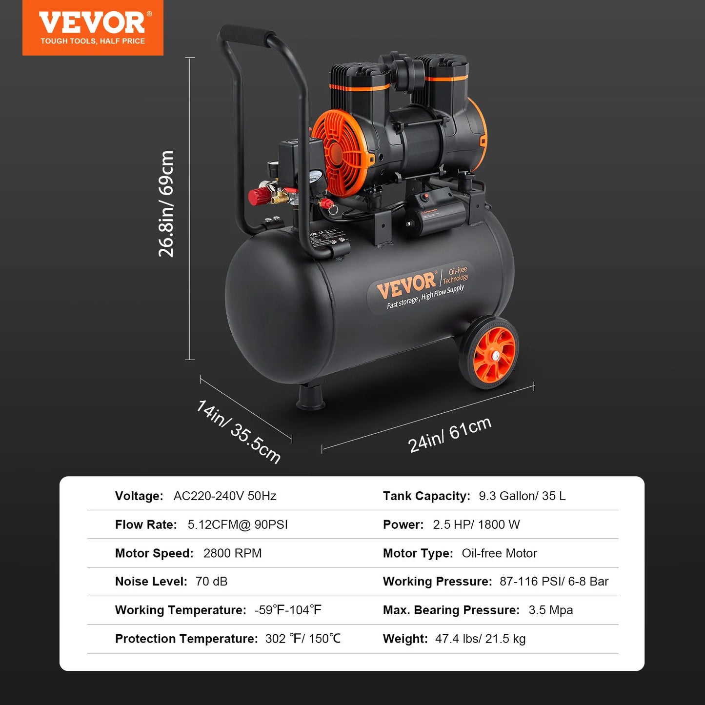 SucceBuy Silent Air Compressor 900W 1450W 1800W Quiet Oil Free