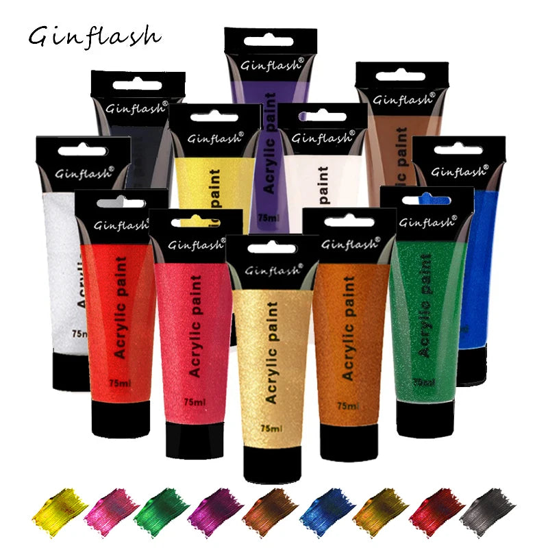 Ginflash 75M12/24colors 75ml/tube Acrylic Paints set Hand-painted wall painting textile paint colored waterproof