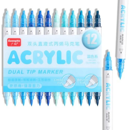 12 Colors Dual Tip Acrylic Paint Markers, Color — Extra Fine and Soft Brush Pen Set with Direct Ink Flow for Sketching, Detaili