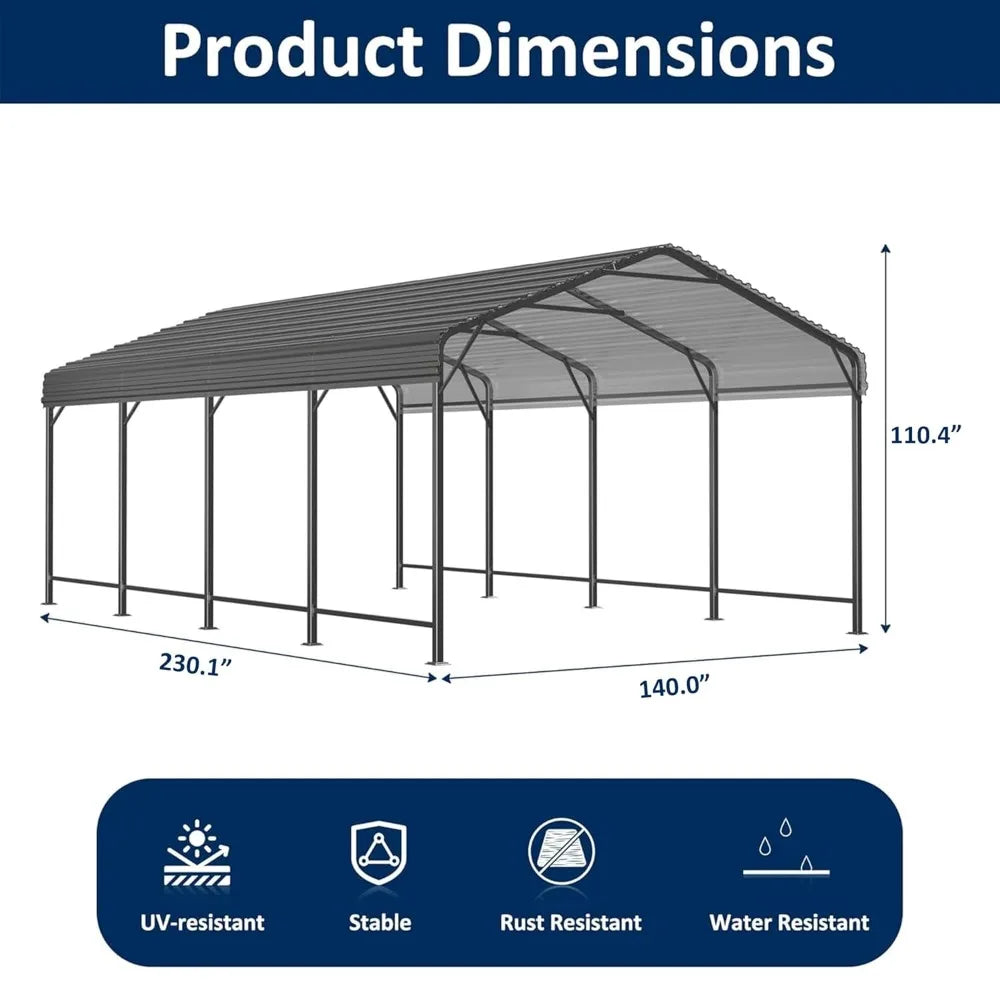 Heavy Duty Metal Carport Shelter Galvanized Outdoor Garage Canopy