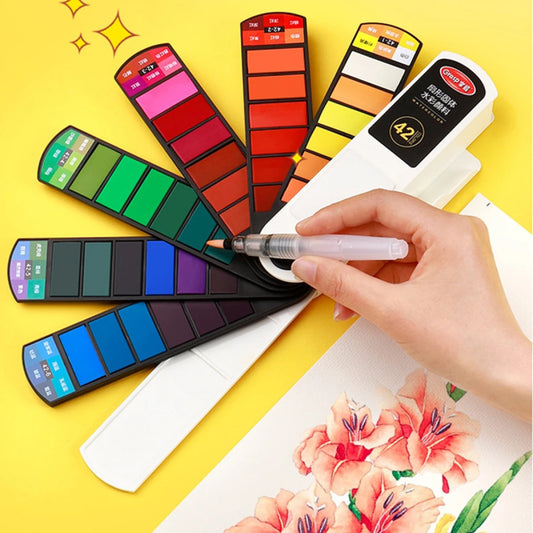 18/24/42/60 Solid Watercolor Pigment Set Foldable Travel WaterColor With Water Brush Pen Art Specific Fan Shaped Painting Tool