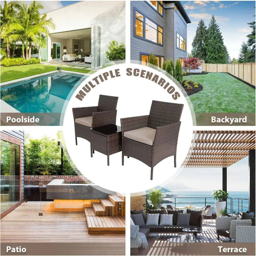 Outdoor 3 Piece PE Rattan Wicker Conversation Bistro Set Patio
