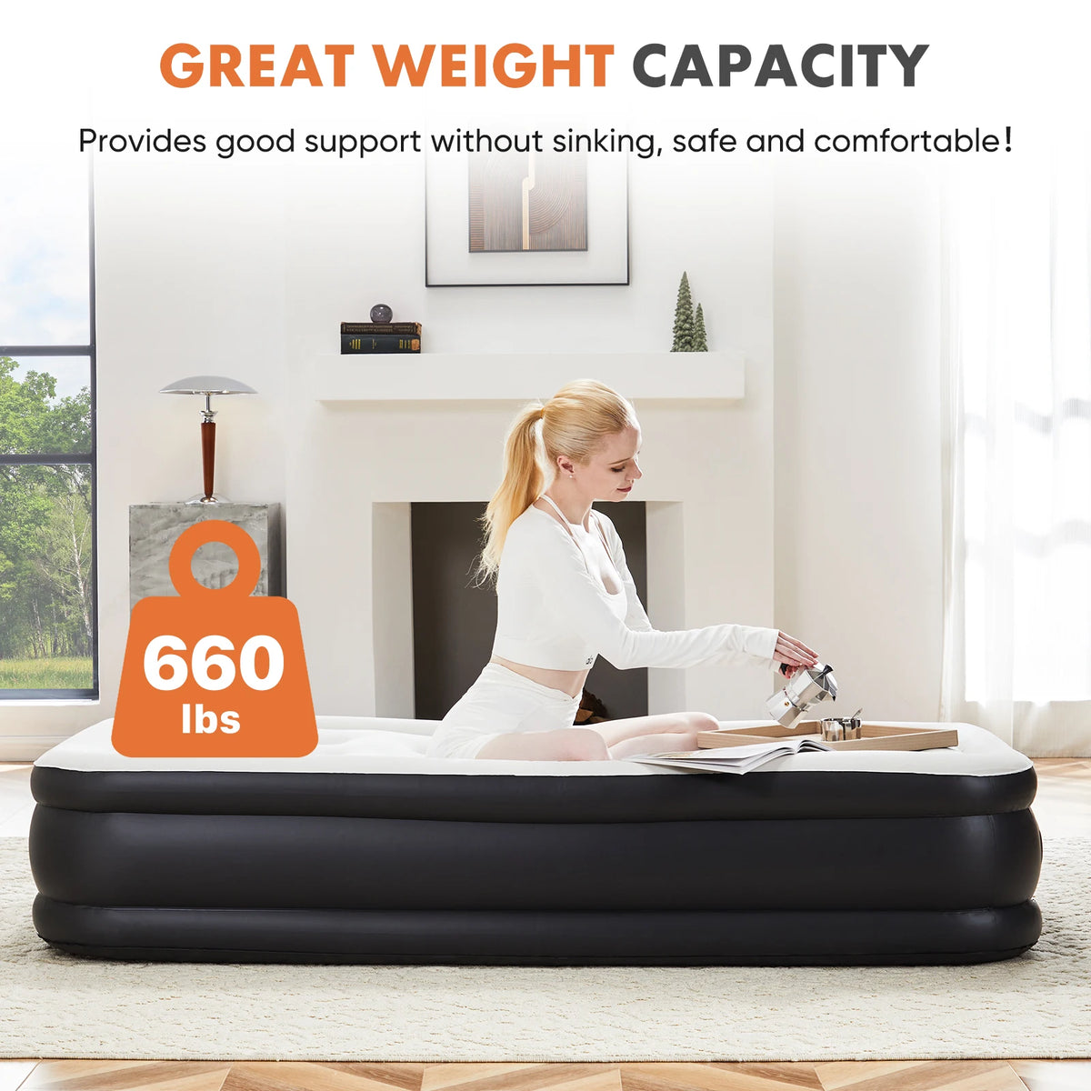 JHK High Profile Air Mattress With Comfortable Flocking Top