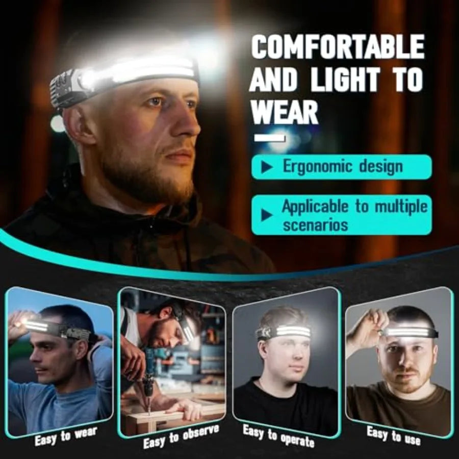 Rechargeable Headlamp 8 Pack LED Headlights 230 Degree Wide Beam