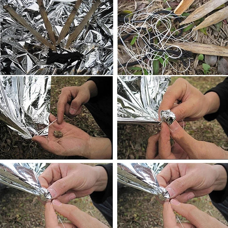 Emergency Thermal Poncho Blanket Water Resistant Windproof Sunshade For Camping