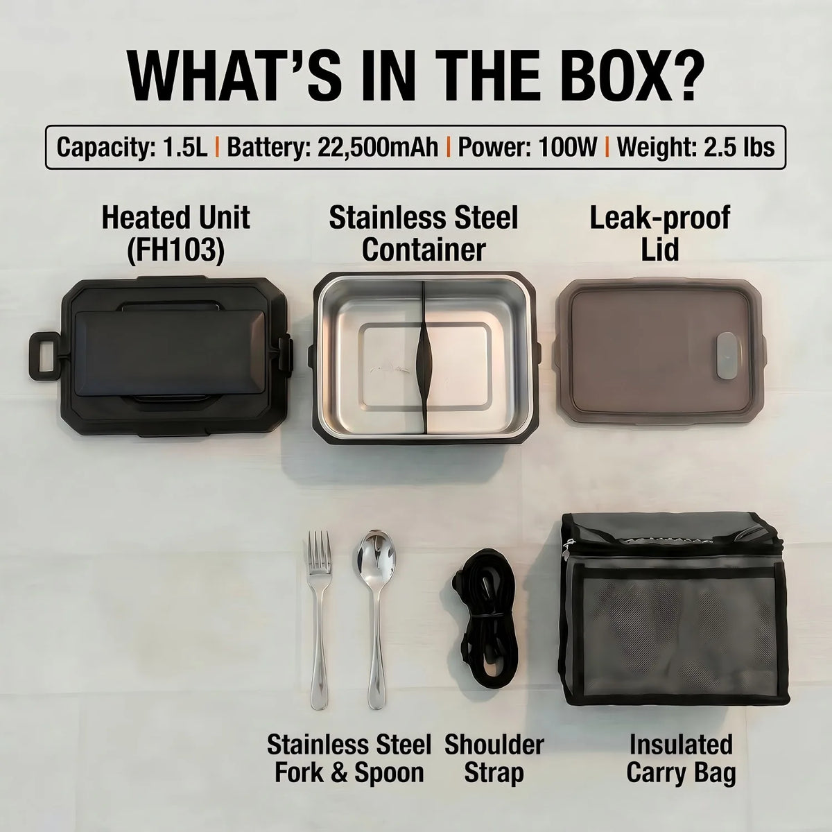 Portable USB Rechargeable Electric Heating Lunch Box With Display