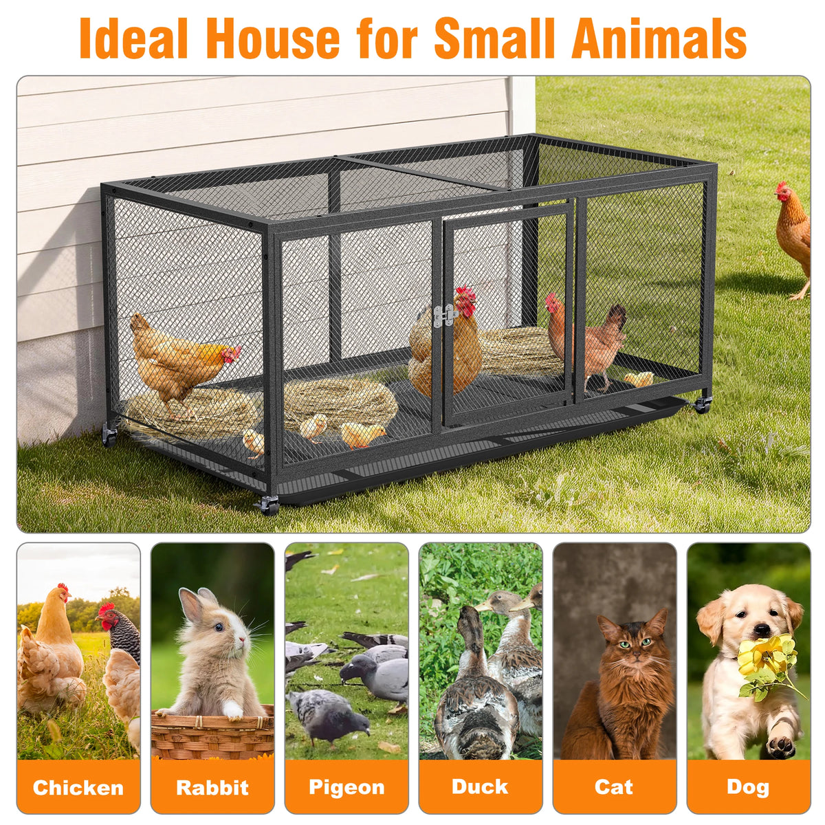 Borwart Heavy Duty Metal Chicken Coop With Tray And Wheels