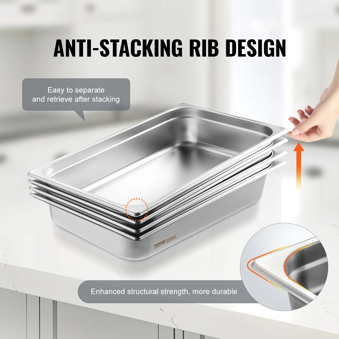 SucceBuy 4 Pack Stainless Steel Hotel Pans With Lid Steam Table Pan