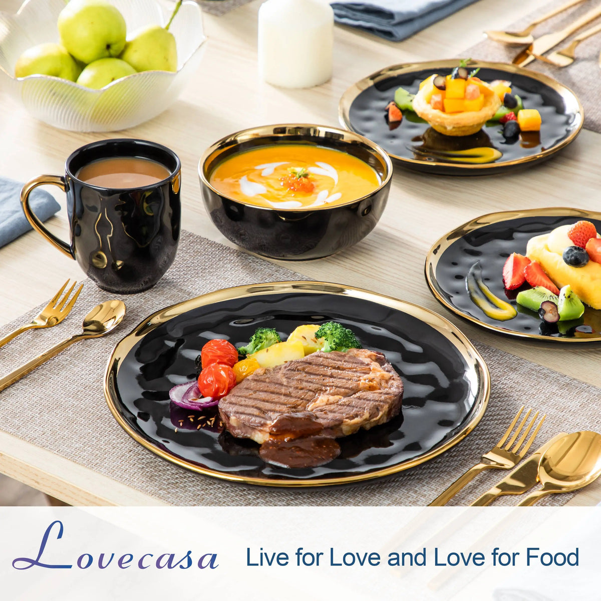 Malacasa Ceramic Dinnerware Set With Gold Trim Design