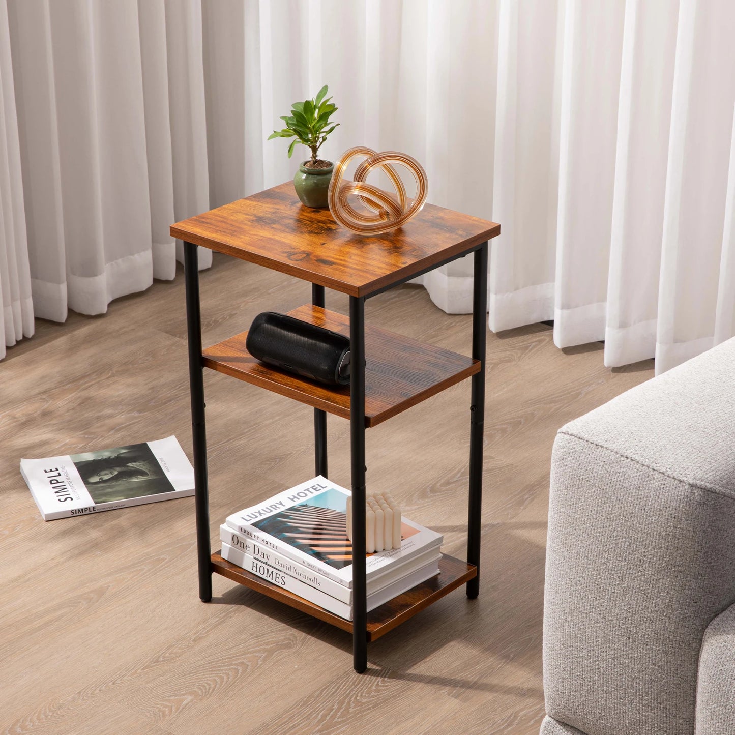 JHK Two To Three Tier End Table With Adjustable Feet