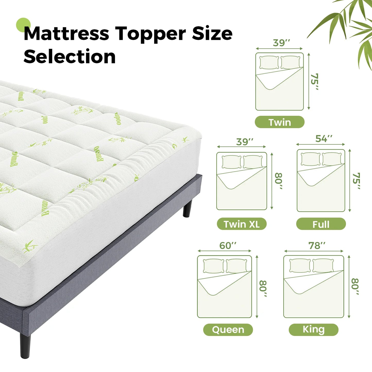 JHK Bamboo Fiber Mattress Topper Deep Pockets 400g Thick Breathable