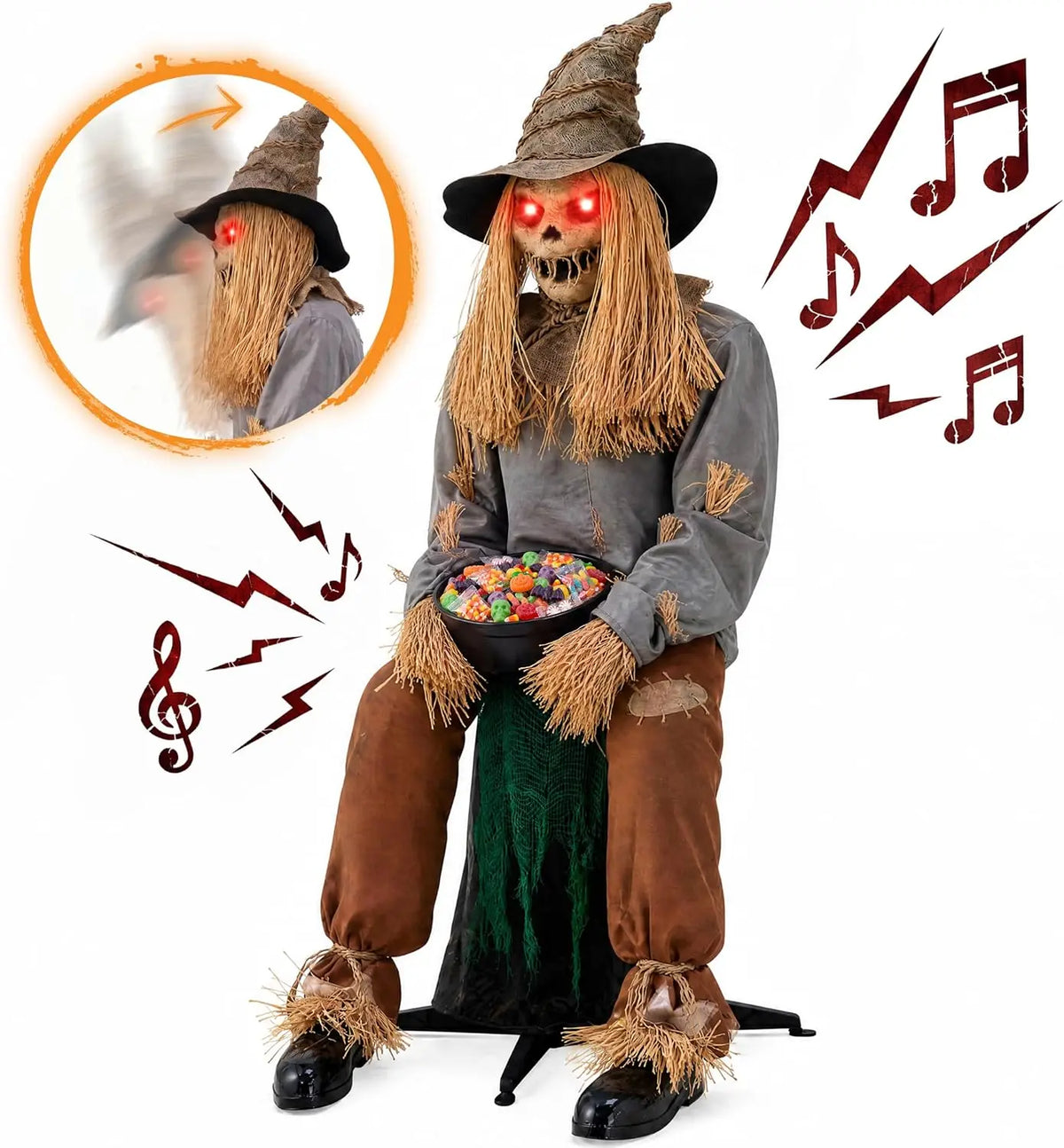 Joyfy Halloween Animatronic Sound Activated Scarecrow Prop