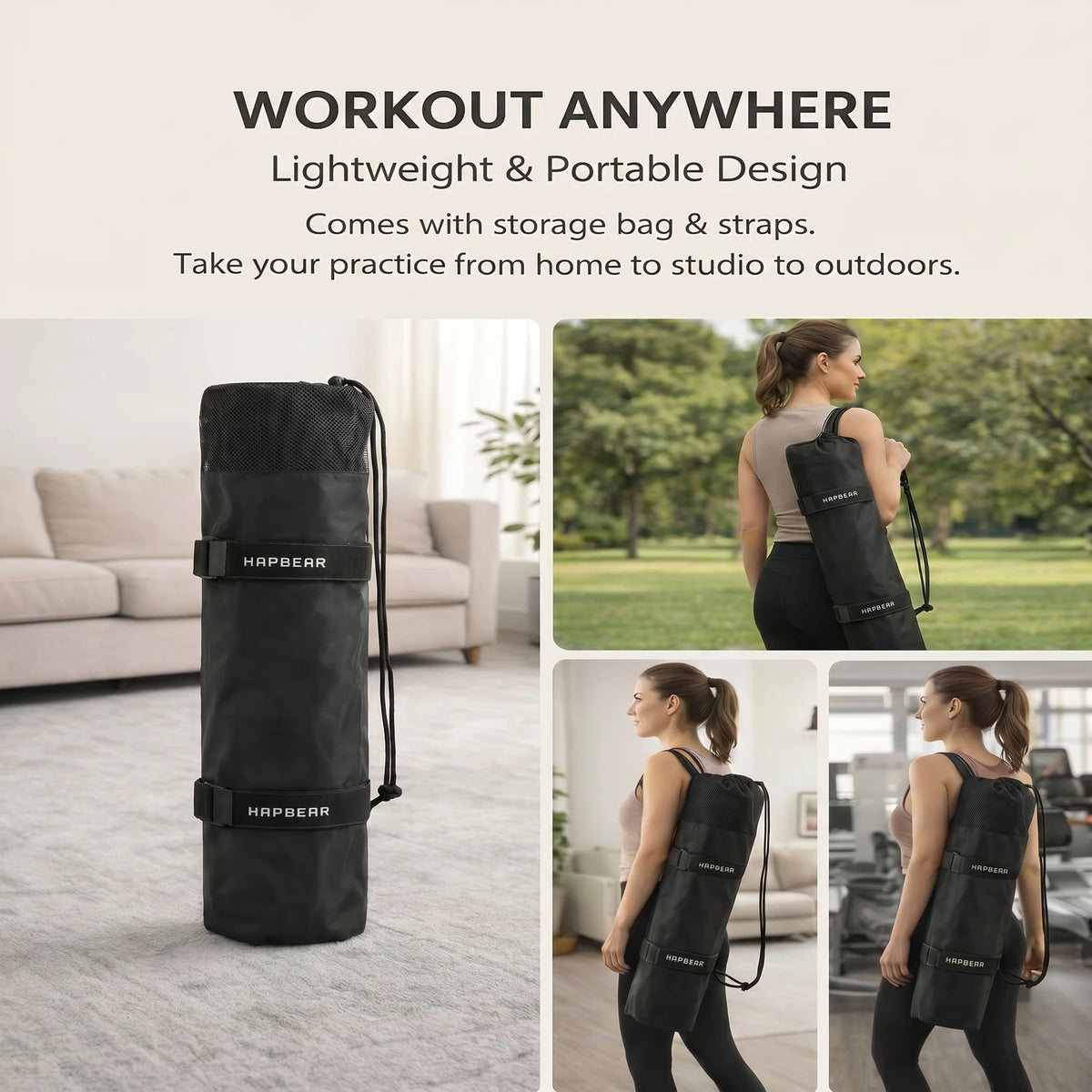 HAPBEAR Extra Large TPE Yoga Mat With Carrying Straps