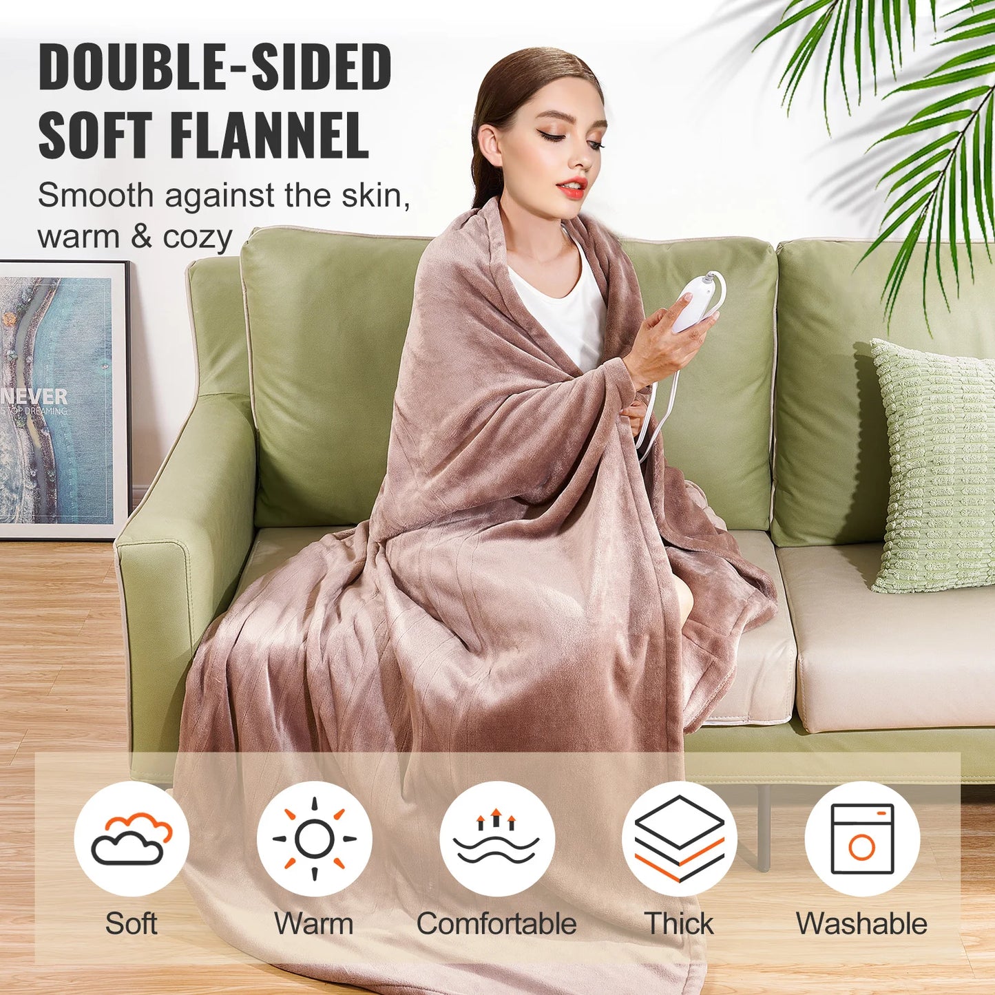 SucceBuy Electric Heated Blanket Throw With 10H Timer And 5 Heating Levels