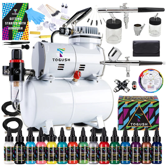 PHR Ophir Airbrush Compressor With 2 Airbrushes 15 Color Set