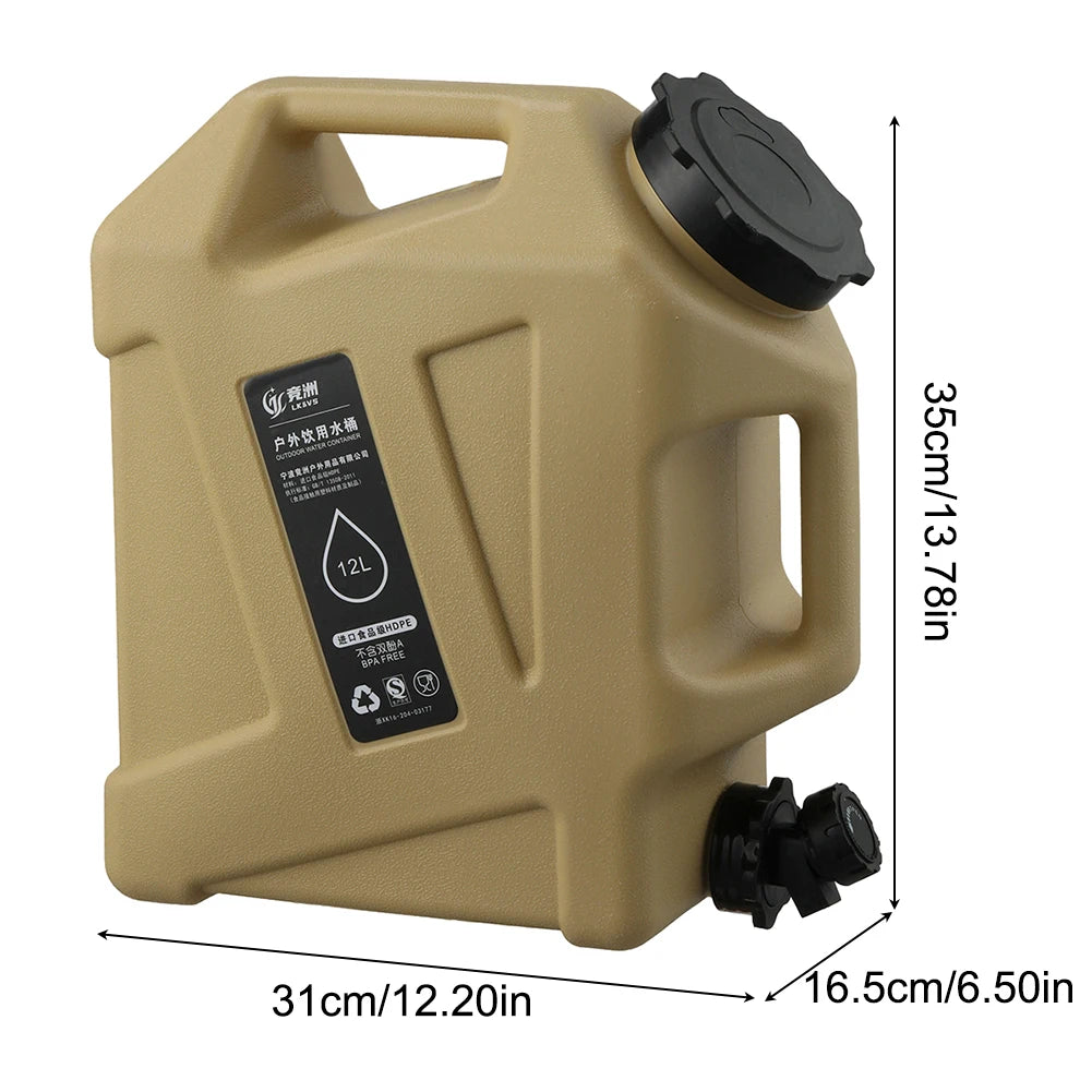 12L Camping Water Container  Water Storage Carrier Portable Large Capacity Outdoor Hiking Accessories