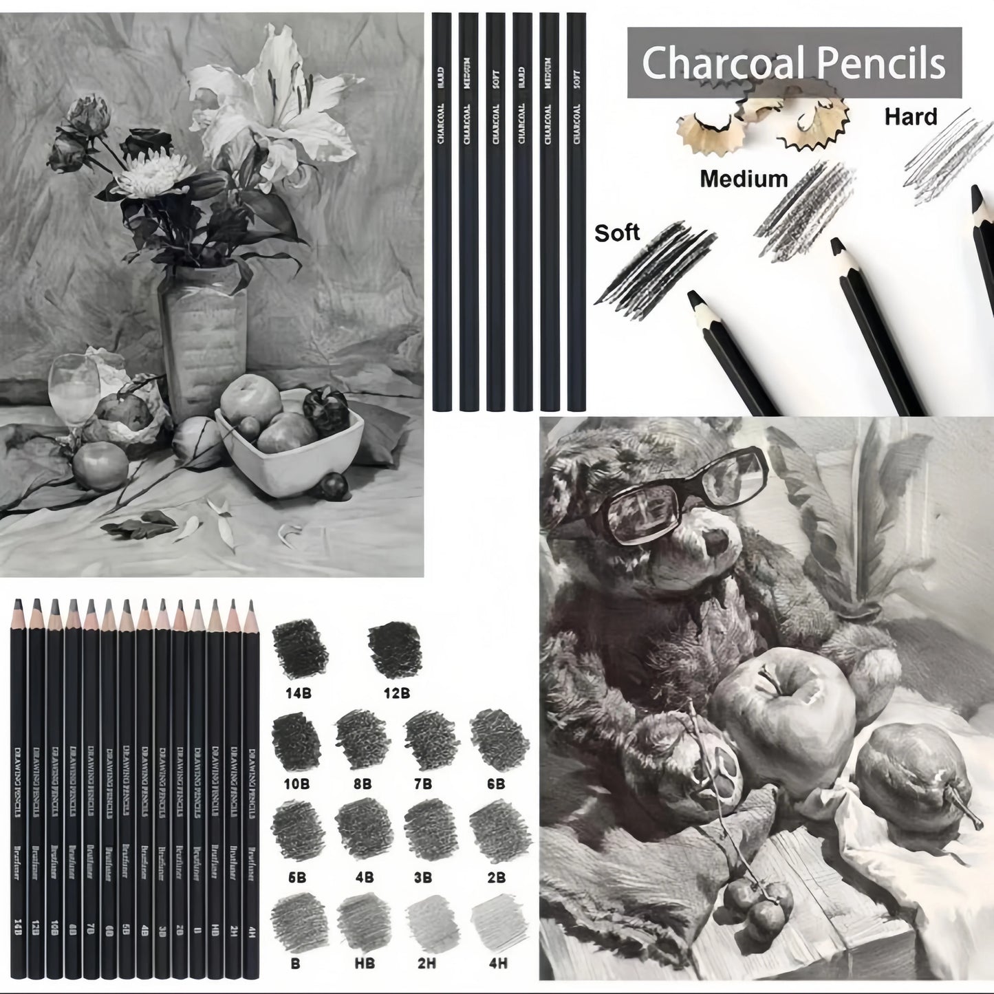 29-Piece Sketching Art Set for Adults - Includes Three Pencil Sketch Books Graphite Pastel Charcoal Drawing Supplies
