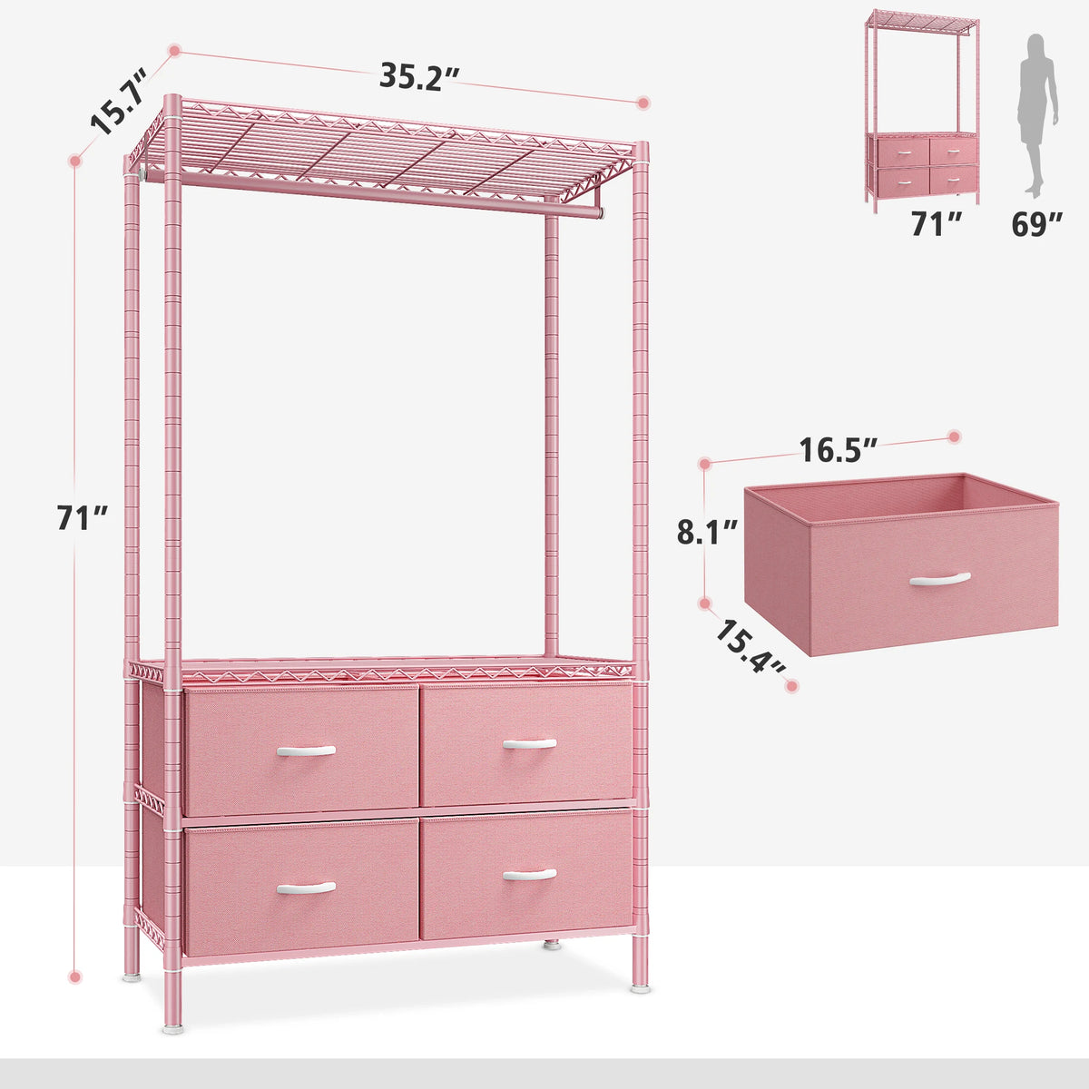 Heavy Duty Metal Coat Rack With Four Home Storage Drawers