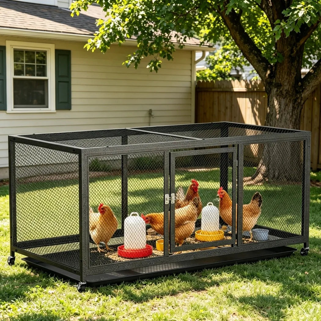 Borwart Heavy Duty Metal Chicken Coop With Tray And Wheels