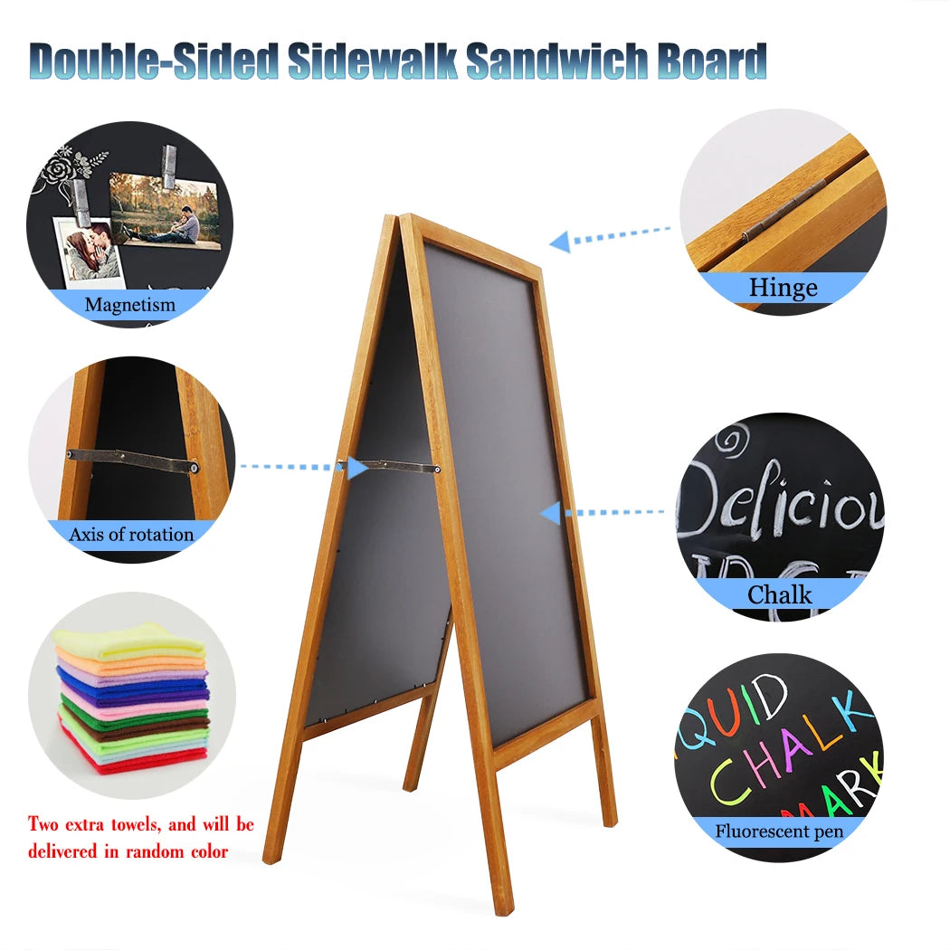 Outdoor Wooden Double Sided Blackboard Chalkboard Display Stand Includes Cloths