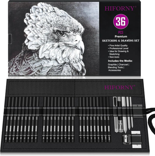 36 Piece Sketching Pencil Set Graphite Charcoal And Blending Tools