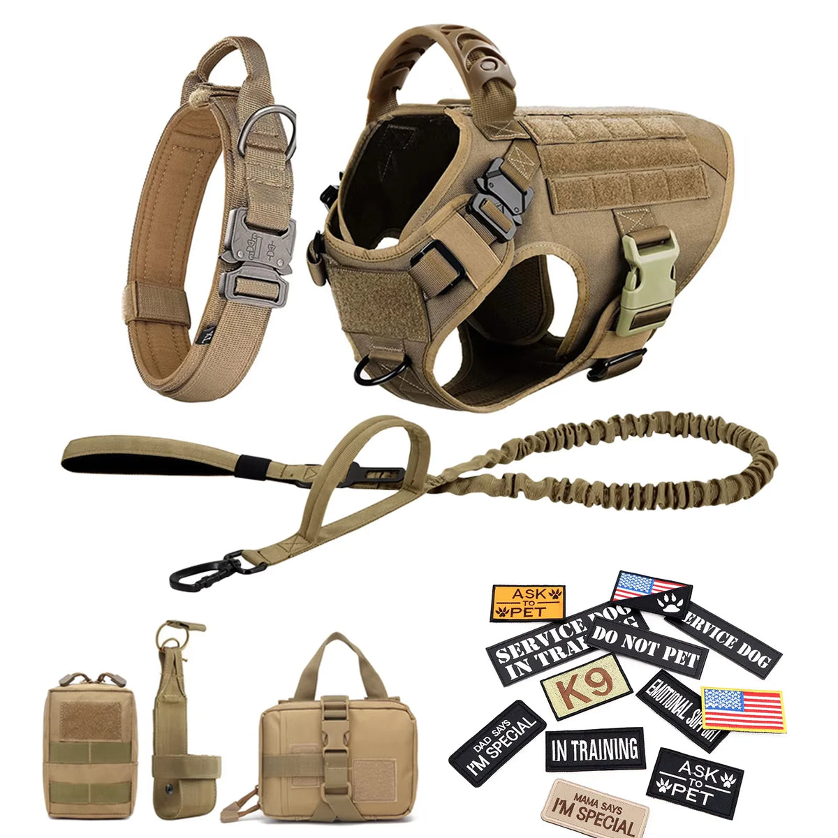 Tactical Nylon Dog Harness Vest With Padded Collar And Leash