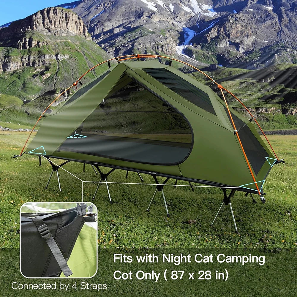Elevated Camping Cot Tent with 16 Legs Heavy Duty Off-Ground Tent for 1 Person Rainfly Quick Setup for Fishing Hunting & Beach