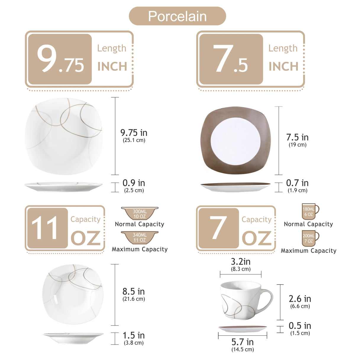 Malacasa Complete Porcelain Ceramic Dinnerware Set