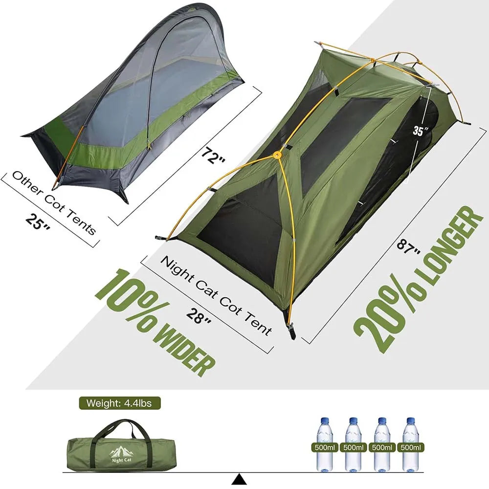 Elevated Camping Cot Tent with 16 Legs Heavy Duty Off-Ground Tent for 1 Person Rainfly Quick Setup for Fishing Hunting & Beach