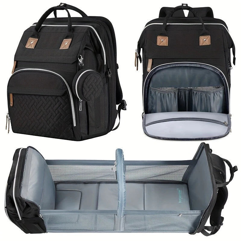 Multifunctional Diaper Backpack With Changing Bed And Insulated Bottle Pocket